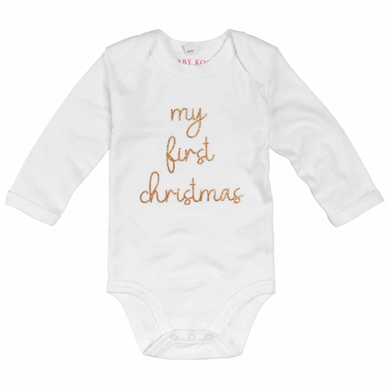 Baby Kochs Exklusiv Weihnachtsbody "My first Christmas" gold
