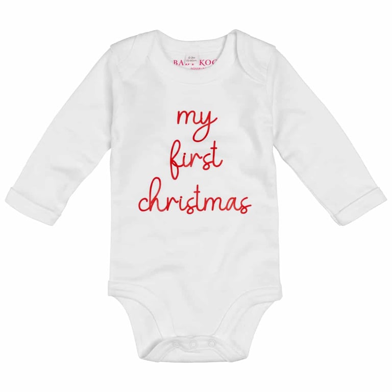 Baby Kochs Exklusiv Weihnachtsbody "My first Christmas" rot