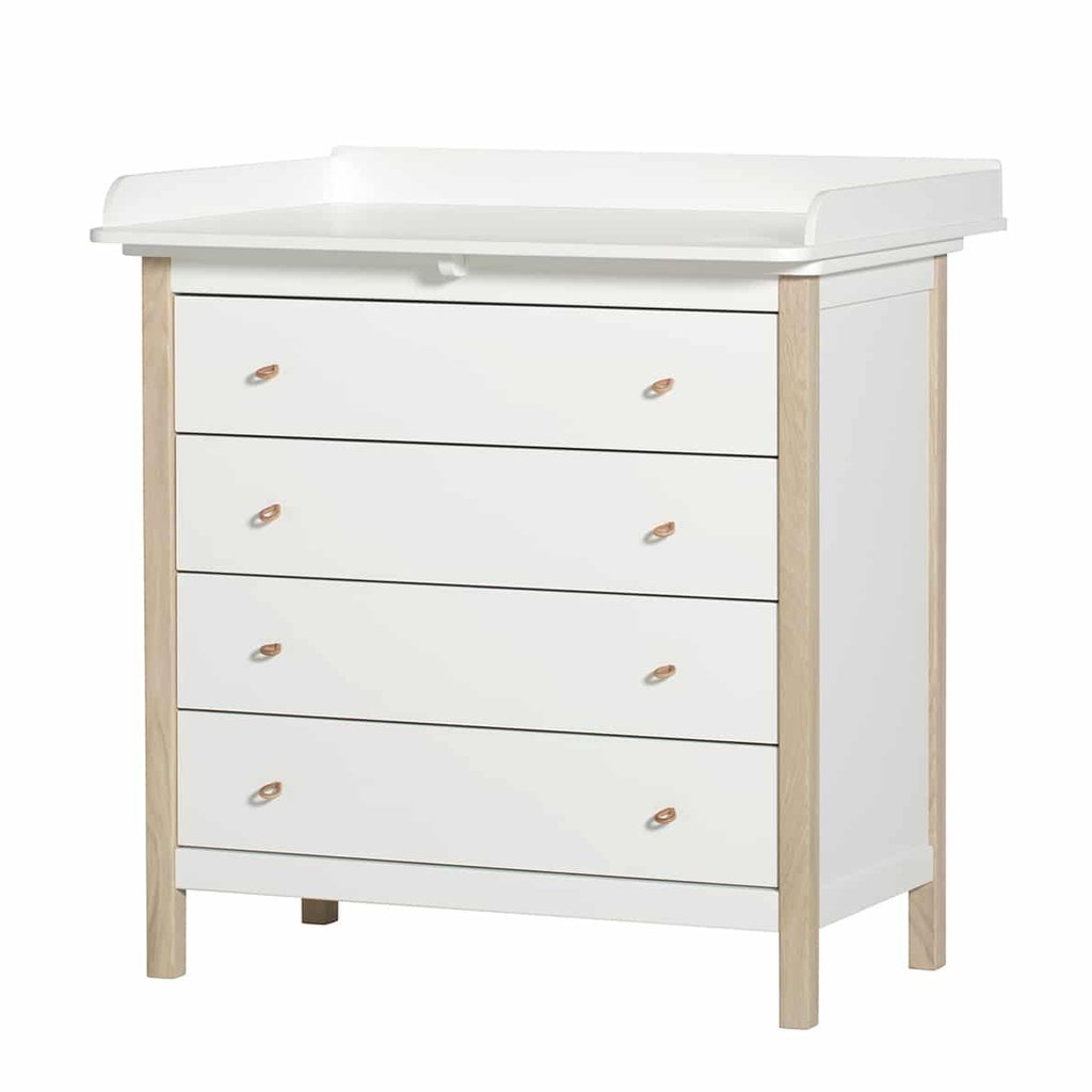Oliver Furniture Wood Wickelkommode weiß/eiche - 4 große Schubladen