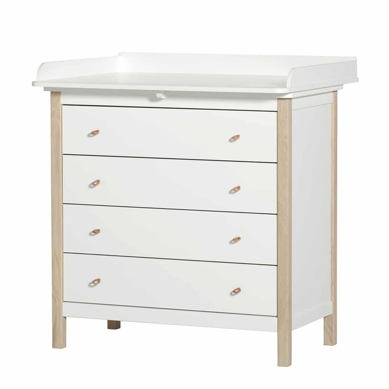 Oliver Furniture Wood Wickelkommode weiß/eiche - 4 große Schubladen