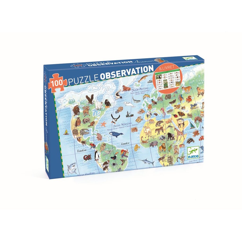 Djeco Wimmelpuzzle Planet mit Tieren + Buch