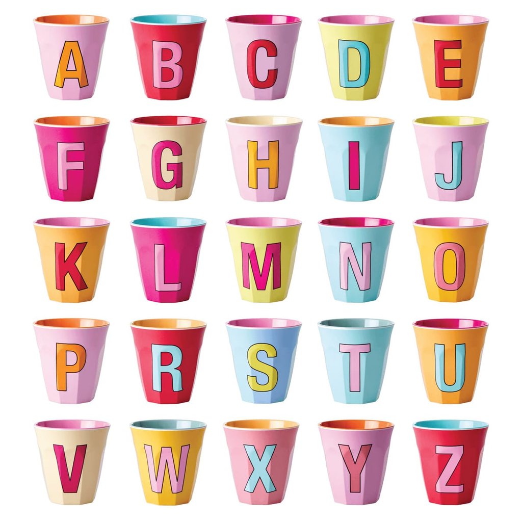 Rice Medium Melamin Becher Alphabet Rosatöne