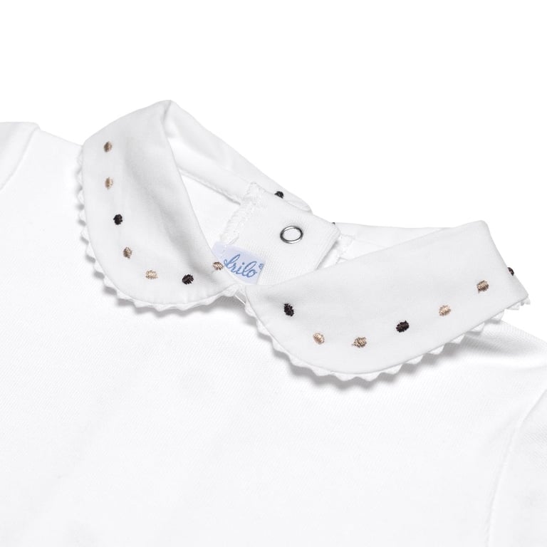 Frilo Langarm-Body in weiß (bestickter Kragen - beige/braune Punkte) 1