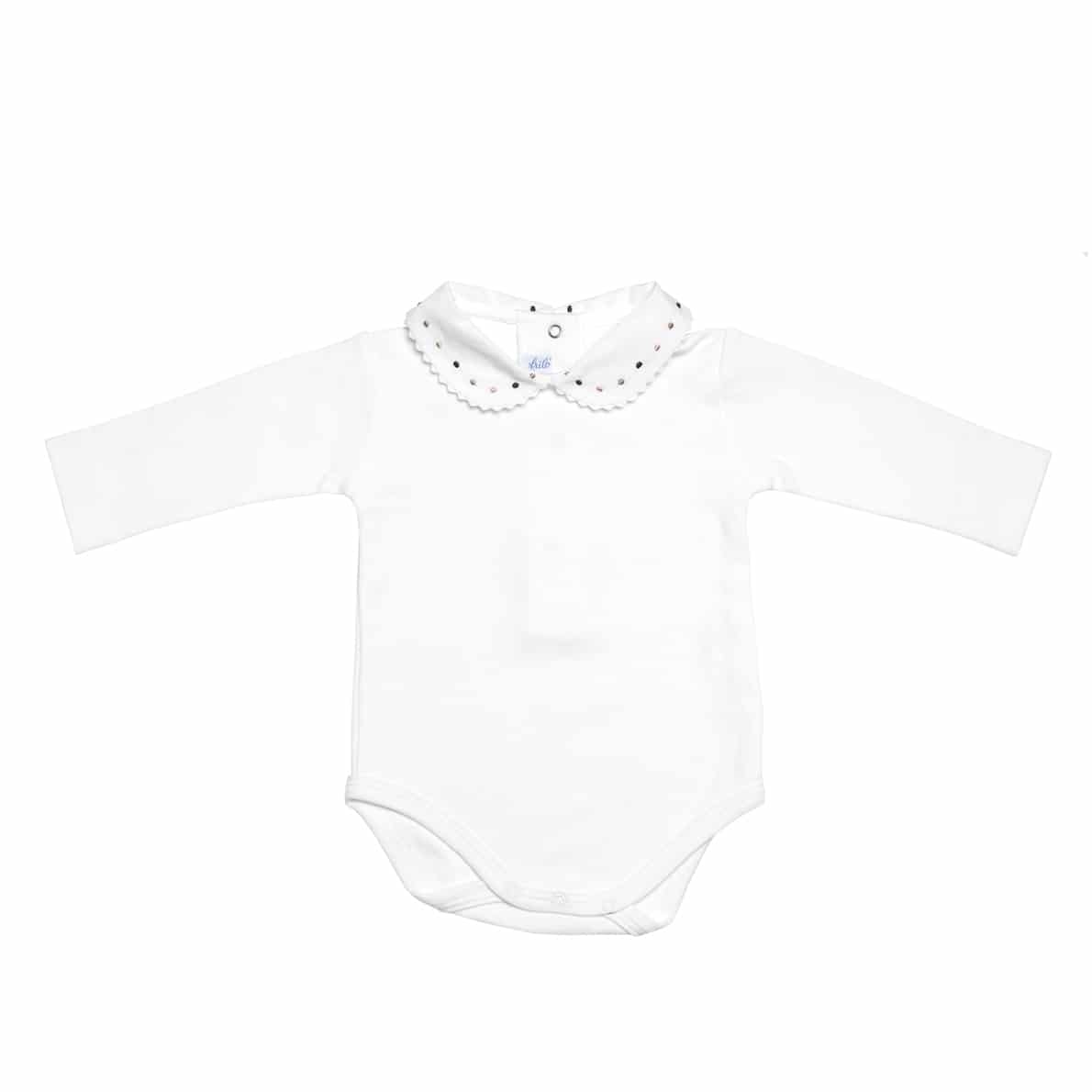 Frilo Langarm-Body in weiß (bestickter Kragen - beige/braune Punkte)