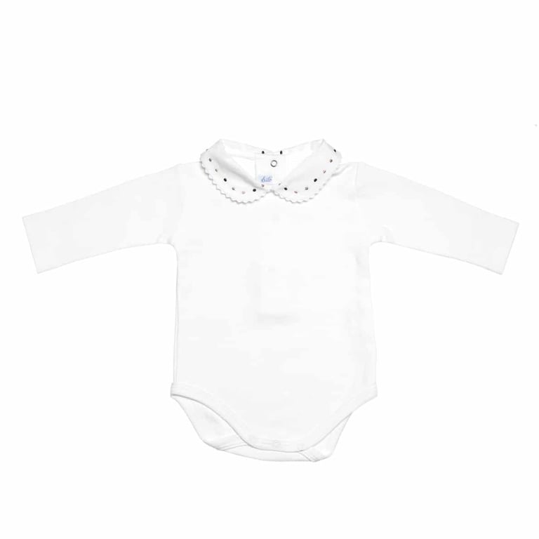 Frilo Langarm-Body in weiß (bestickter Kragen - beige/braune Punkte)