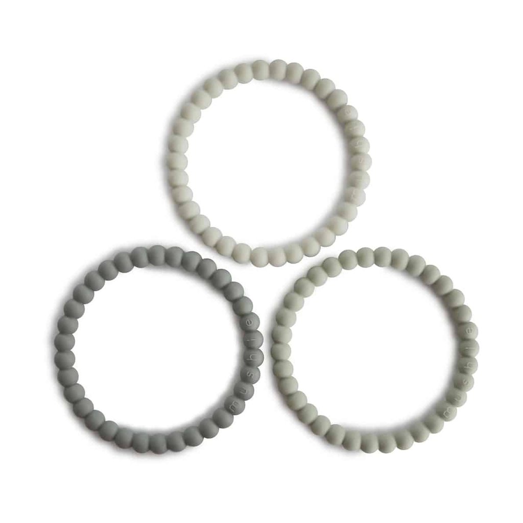 Mushie Pearl Teething Armband Green Tea/ Cool Grey/ Sea Salt