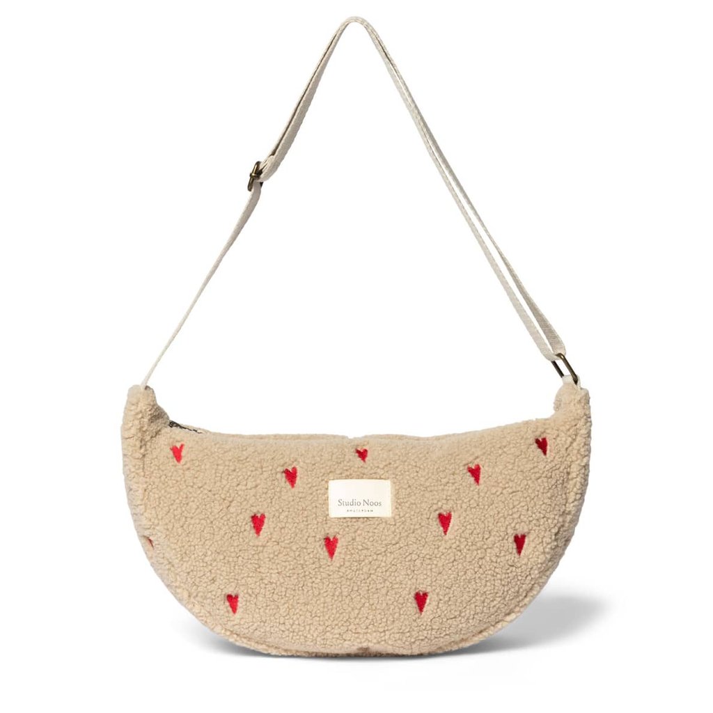 Studio Noos Adult Fanny Bag Teddy Pouch Hearts, ecru