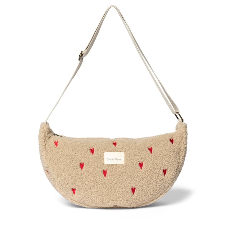 Studio Noos Adult Fanny Bag Teddy Pouch Hearts, ecru