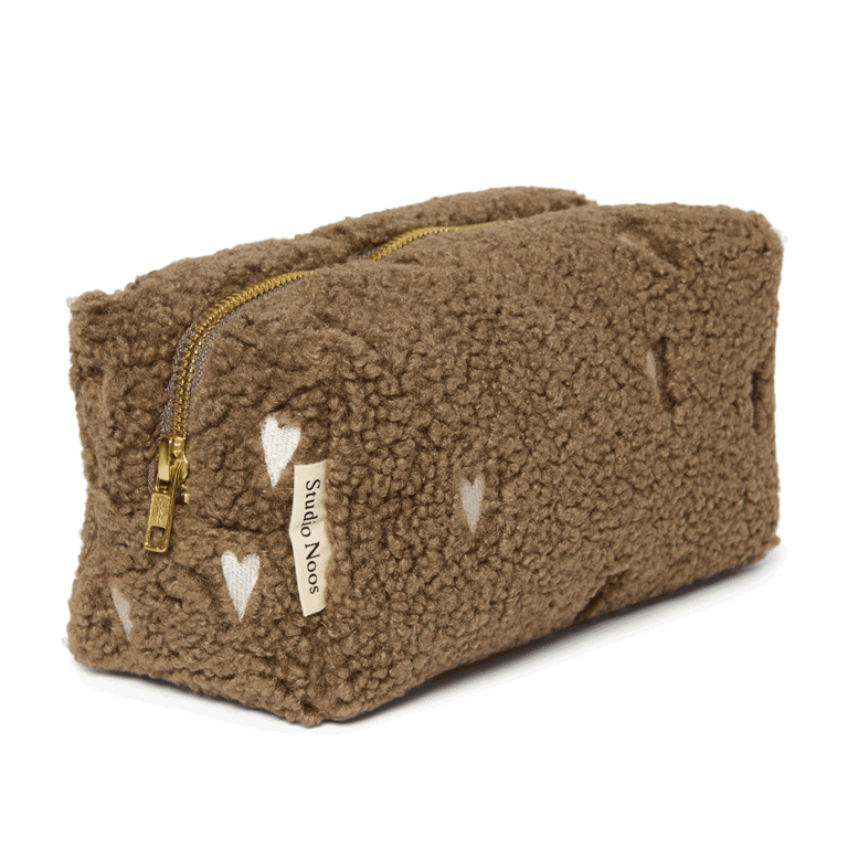 Studio Noos Kulturbeutel Teddy Pouch Hearts, brown 1