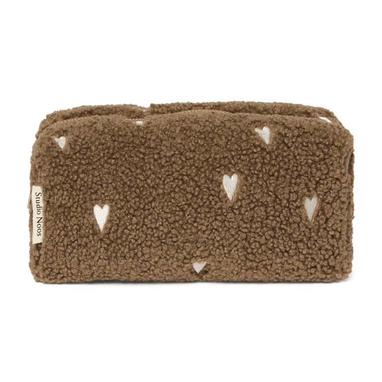 Studio Noos Kulturbeutel Teddy Pouch Hearts, brown