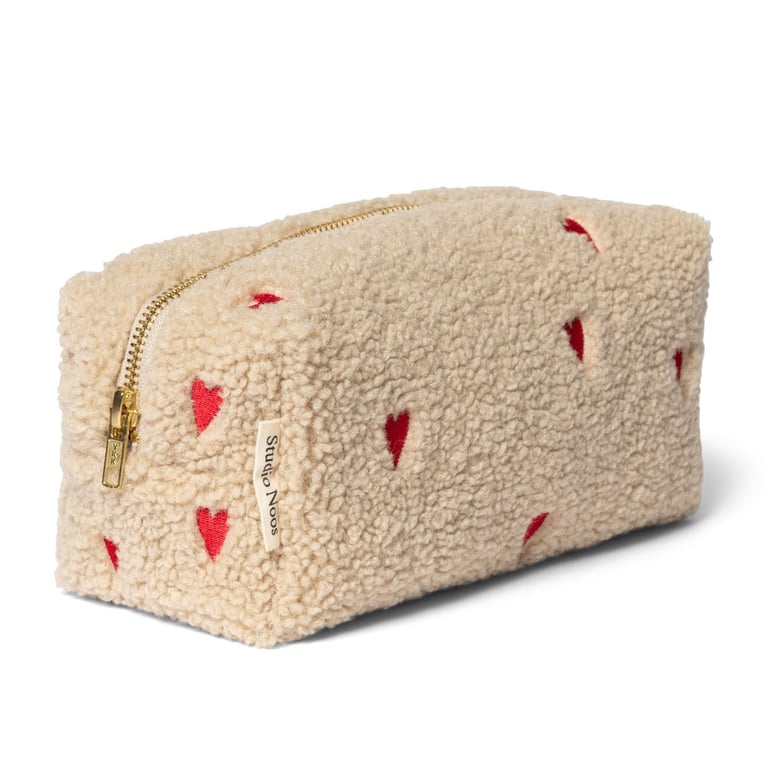 Studio Noos Kulturbeutel Teddy Pouch Hearts, ecru 1