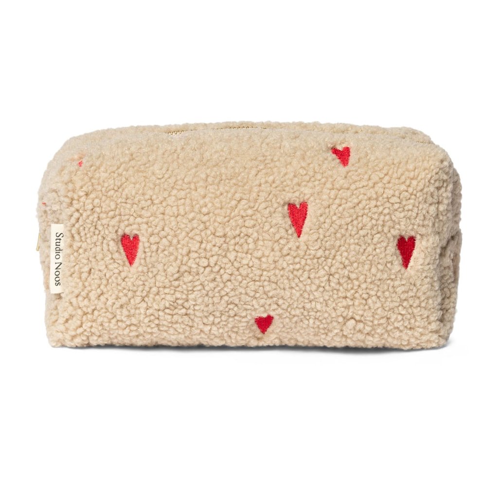 Studio Noos Kulturbeutel Teddy Pouch Hearts, ecru