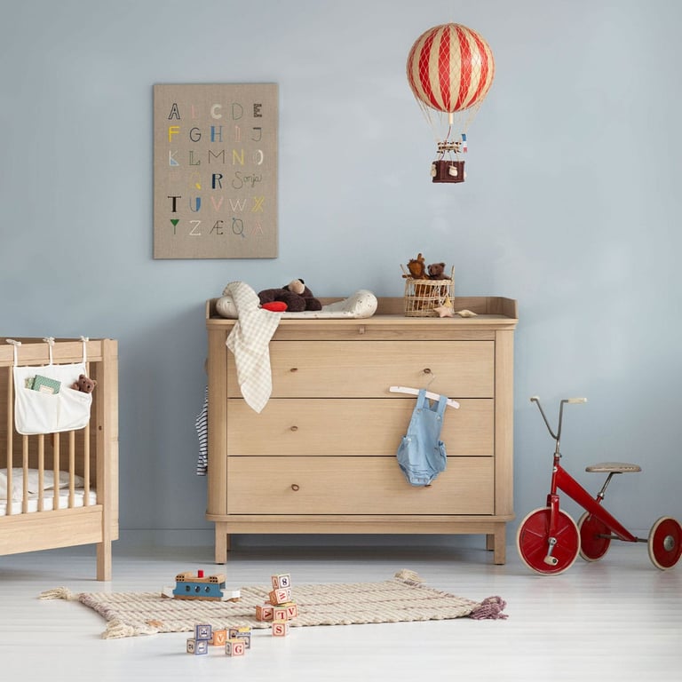 Oliver Furniture Wood Wickelkommode, 3 Schubladen mit Wickelplatte groß, Eiche