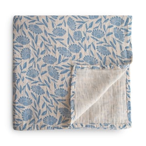 Mushie Musselin Swaddle Blue Flowers