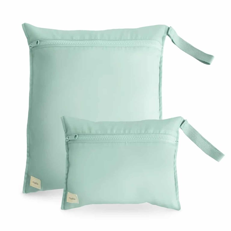 Mushie Wasserfester Nassbeutel, 2 er Pack Roman Green