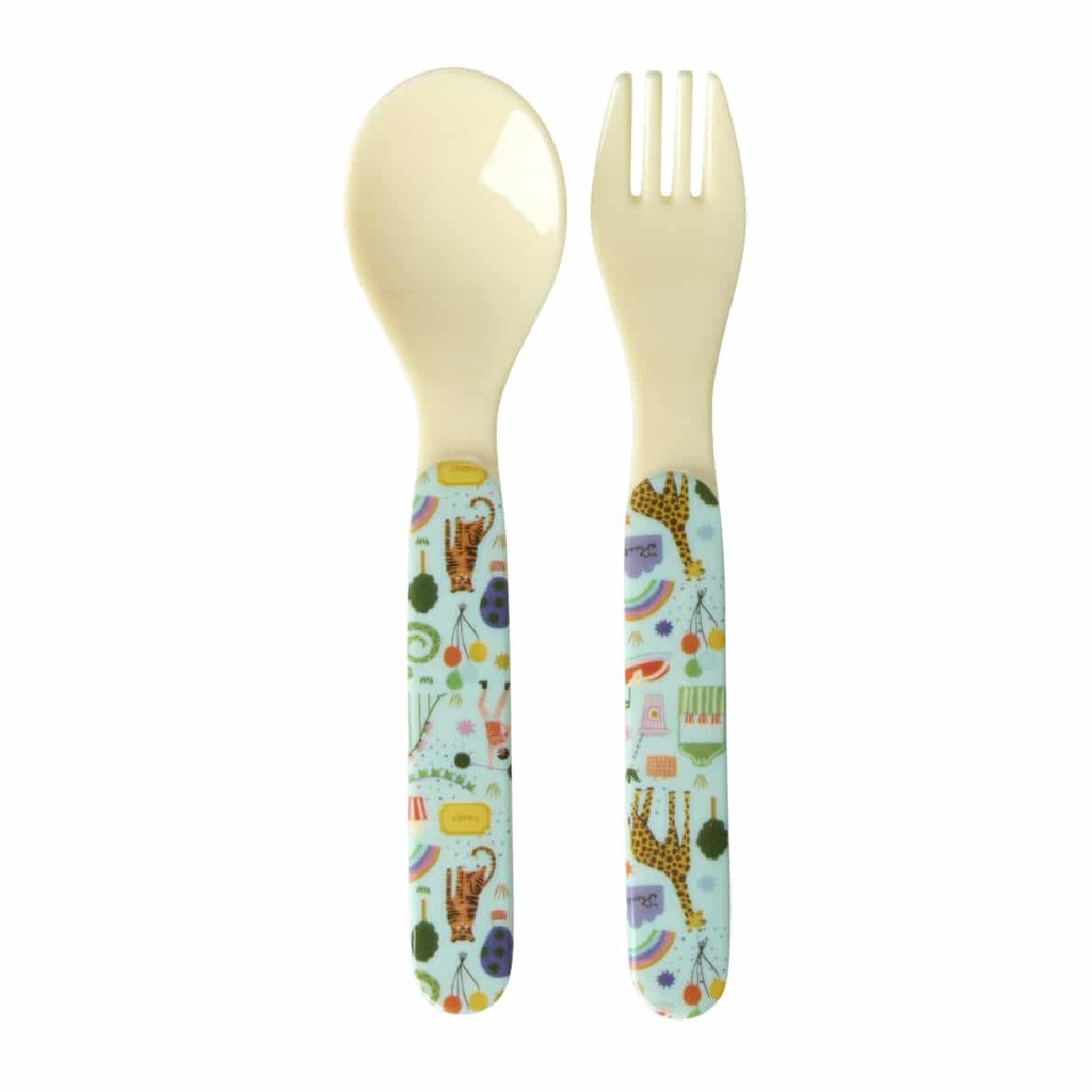 Rice Babylöffel und Gabel Fun Fair Print, mint