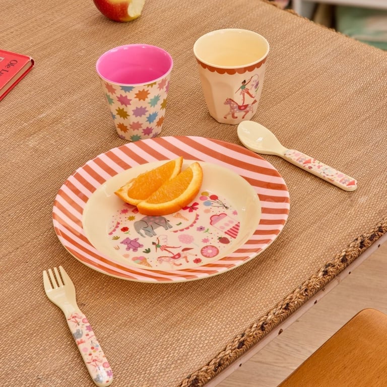 Rice Babylöffel und Gabel Fun Fair Print, pink 1