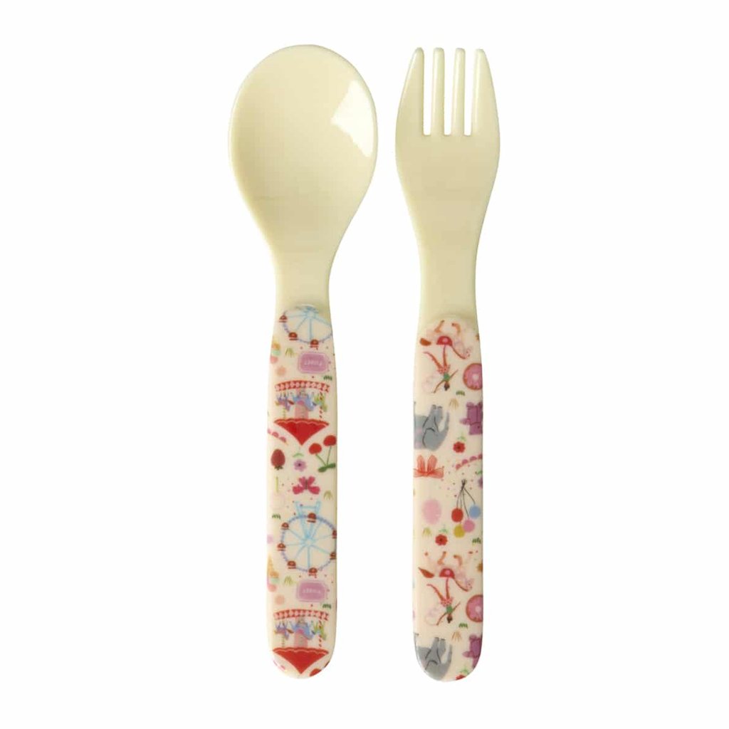 Rice Babylöffel und Gabel Fun Fair Print, pink