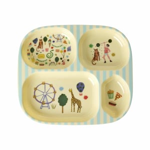 Rice Melamin Kinderteller mit 4er Einteilung Fun Fair Print, mint