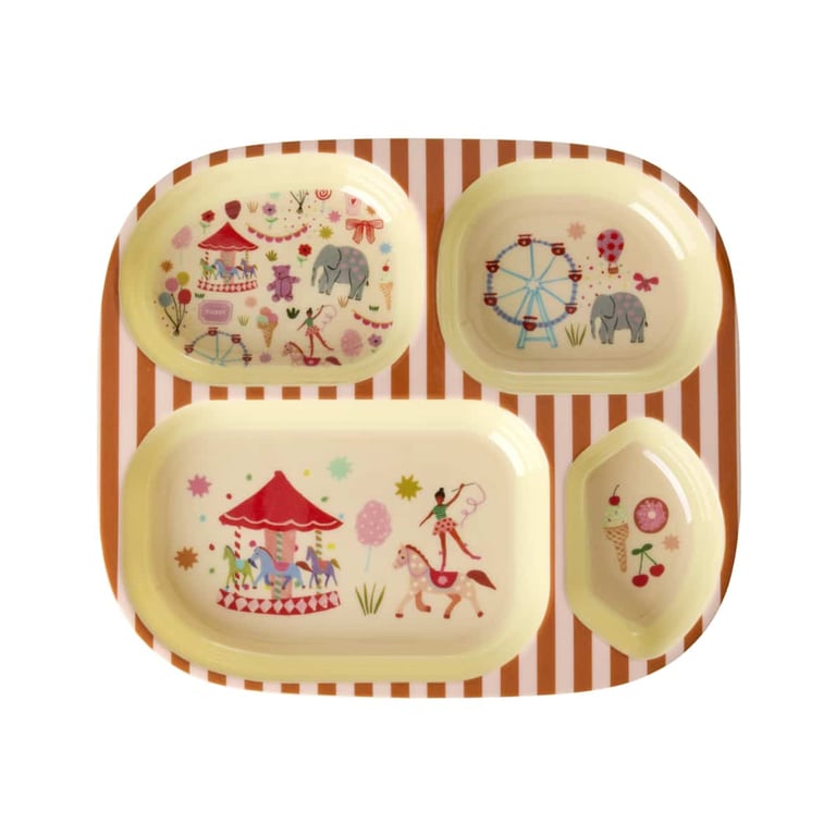 Rice Melamin Kinderteller mit 4er Einteilung Fun Fair Print, pink