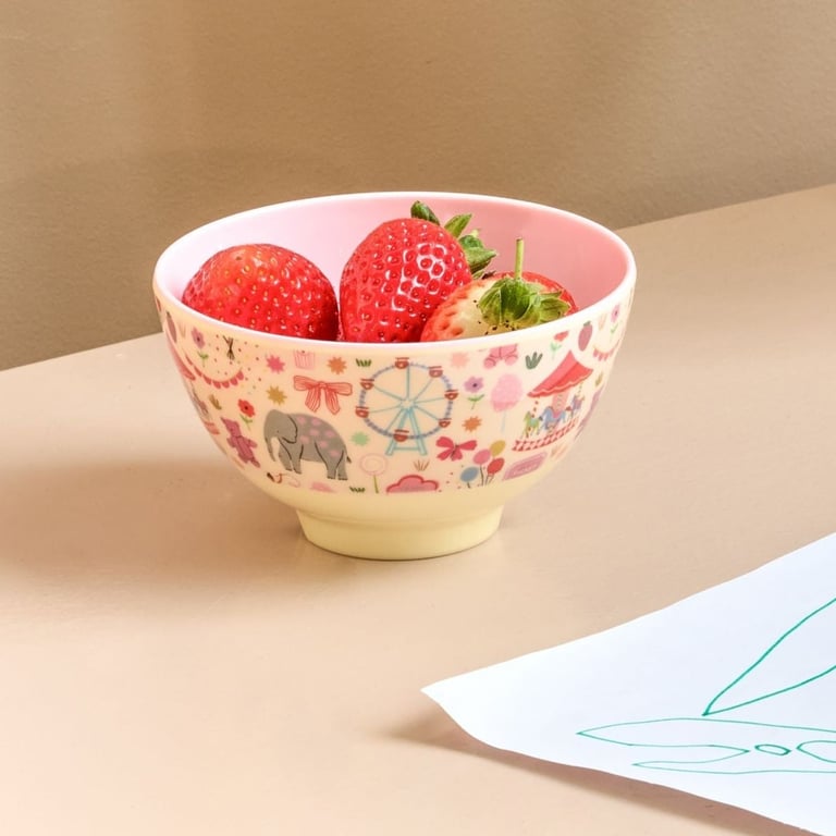 Rice Melamin Kleine Kinderschüssel Fun Fair Print, pink 1