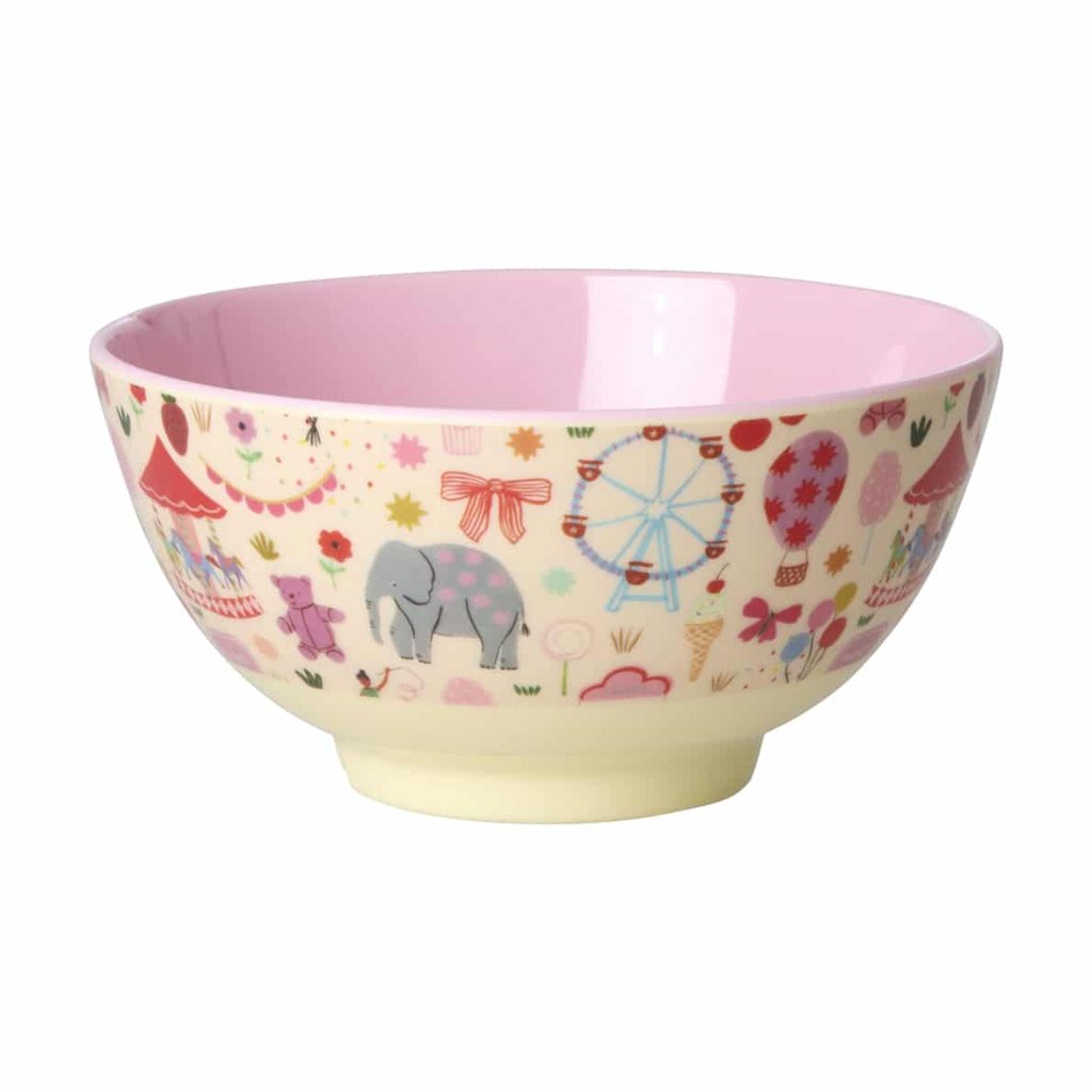 Rice Melamin Mittelgroße Kinderschüssel Fun Fair Print, pink
