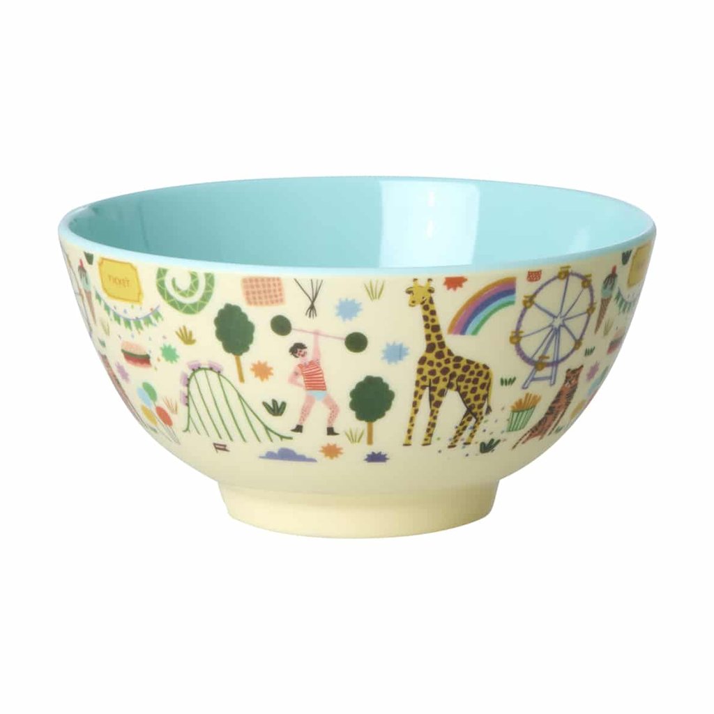 Rice Melamin Mittelgroße Kinderschüssel Fun Fair Print, mint