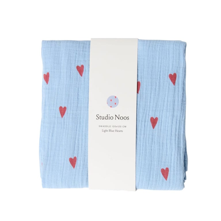 Studio Noos Swaddles Hearts (120 x 120 cm) Light Blue