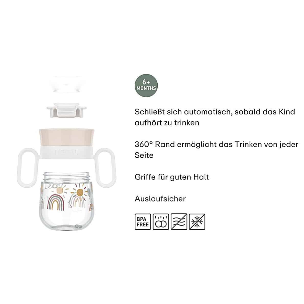 Mepal 360° Trinklernbecher Mio 200 ml, Sunshine and Rainbows
