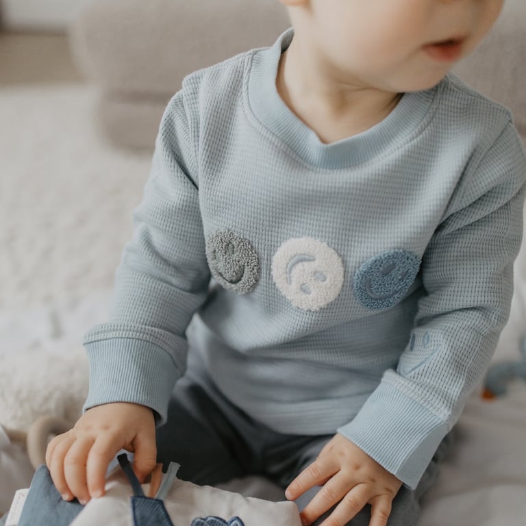 Leevje Longsleeve Smileys aus Waffle Piqué, clear blue 1