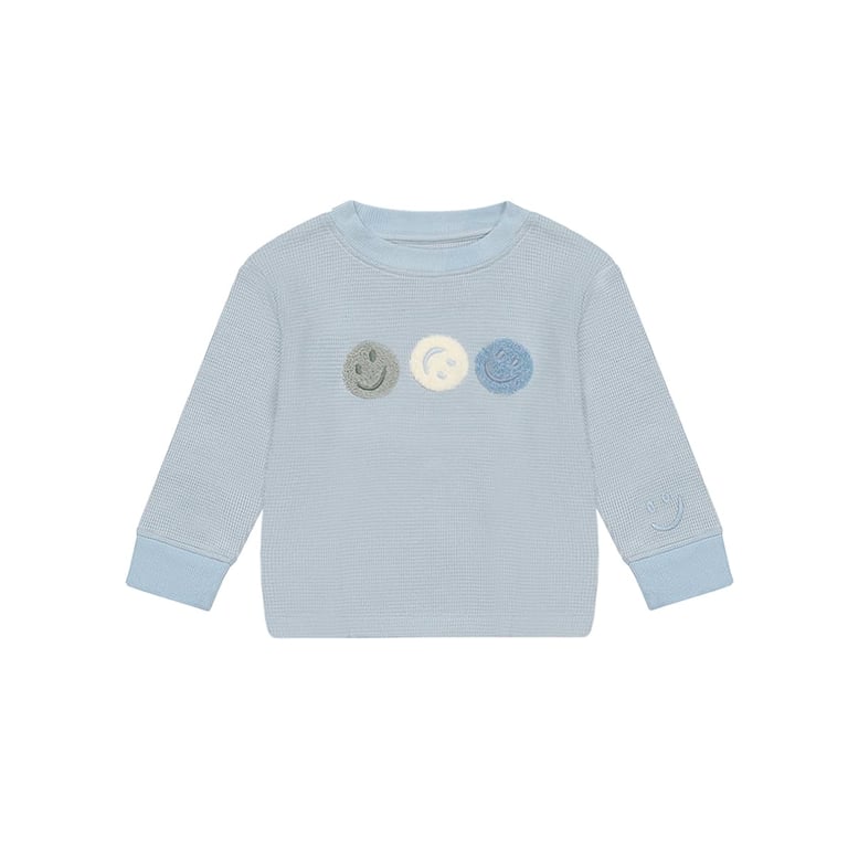 Leevje Longsleeve Smileys aus Waffle Piqué, clear blue