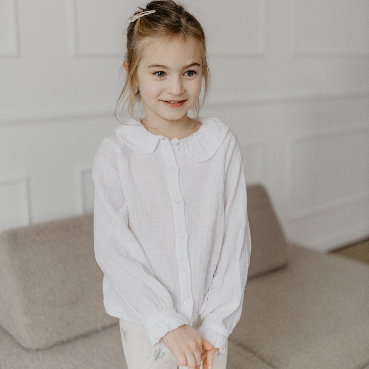 Leevje Musselinbluse mit Kragen, weiß 3