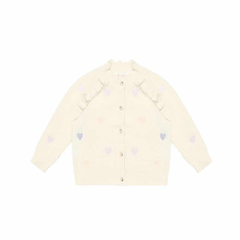 Leevje Strickcardigan mit Herzchen-Applikation, light beige