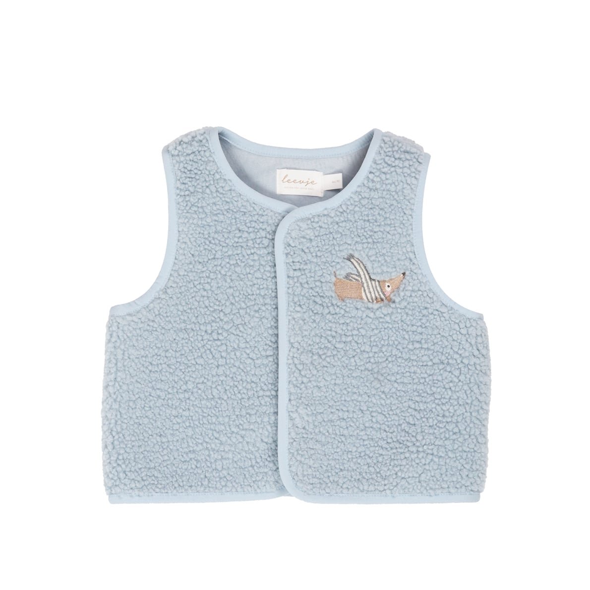 Leevje Unisex Teddy Weste mit Dackel-Stickerei, clear blue