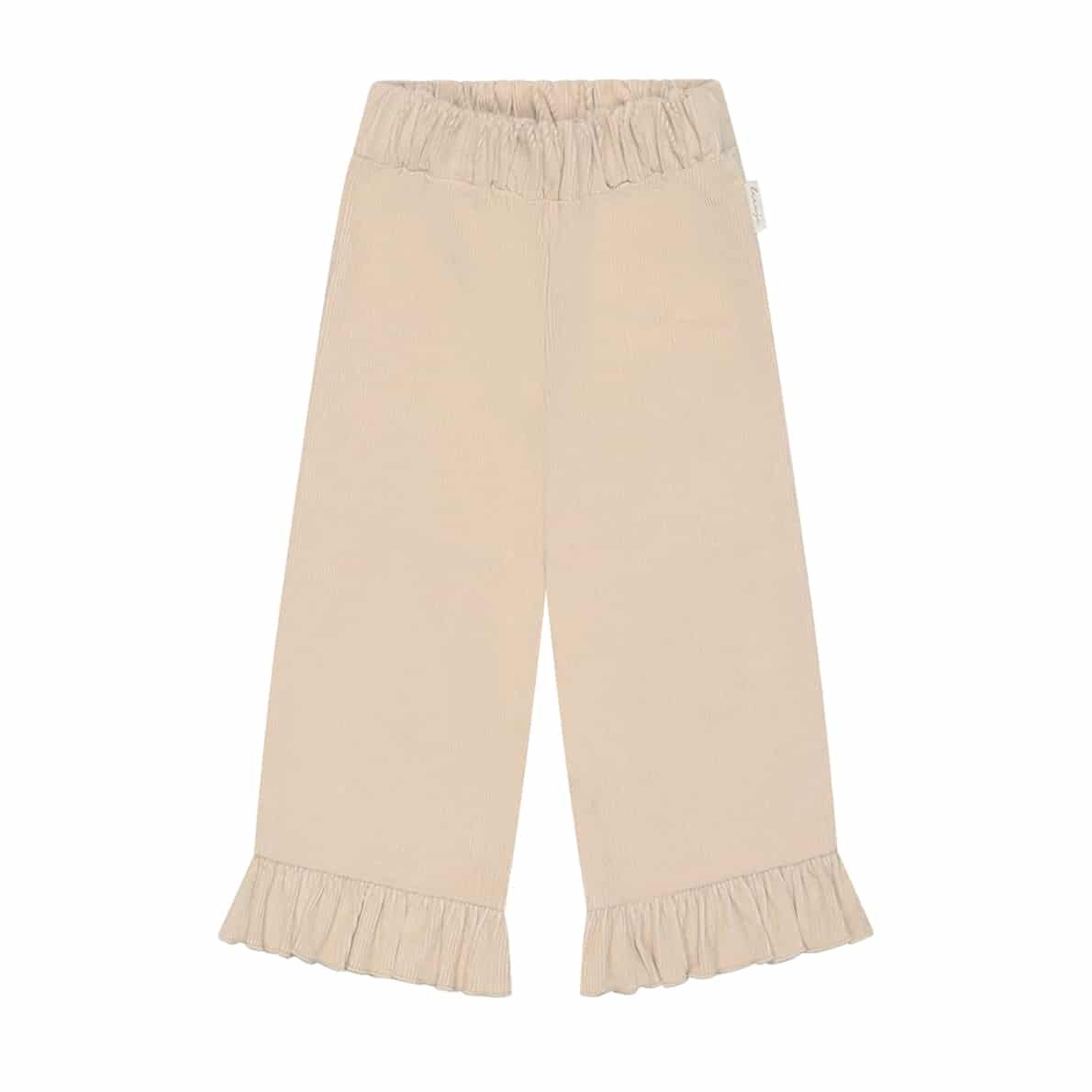 Leevje Weite Cordhose mit Rüschensaum, cappuccino