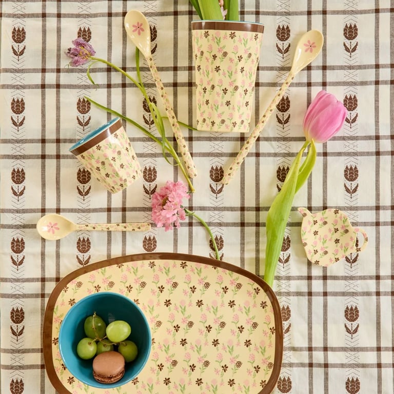 Rice Großer Melamin Teller rechteckig Hacienda Flower Print, creme 1