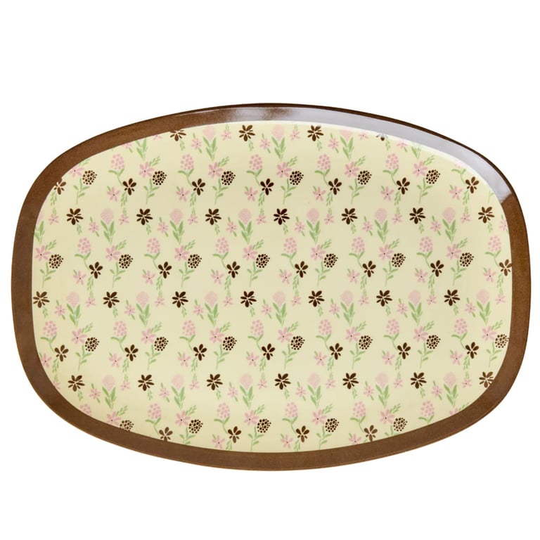 Rice Großer Melamin Teller rechteckig Hacienda Flower Print, creme
