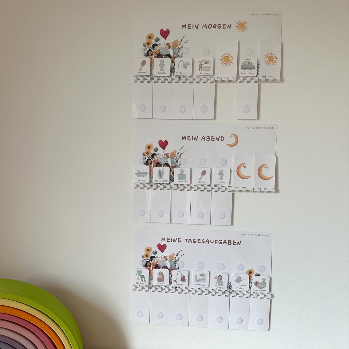 Routinchen x Baby Kochs Love Routineplaner inkl. Symbole und Tagesaufgaben Herzbunt 1