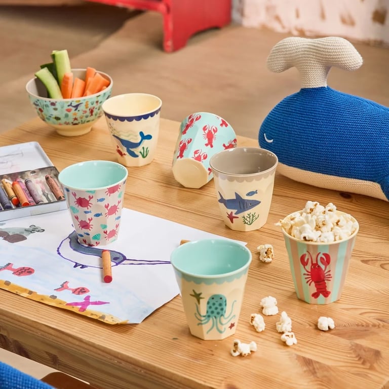 Rice Melamin Kleiner Kinderbecher Blue All Over Lobster Print 1