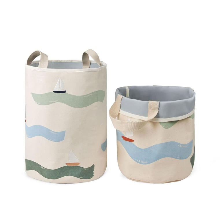 Dear April bestickte Aufbewahrungskörbe, klein, 2-er Set, Waves
