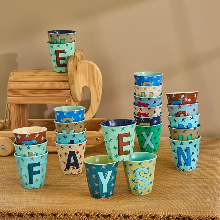 Rice Medium Melamin Becher Alphabet Stars Blue 1