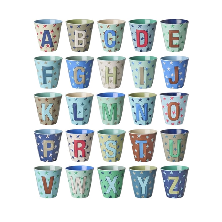Rice Medium Melamin Becher Alphabet Stars Blue