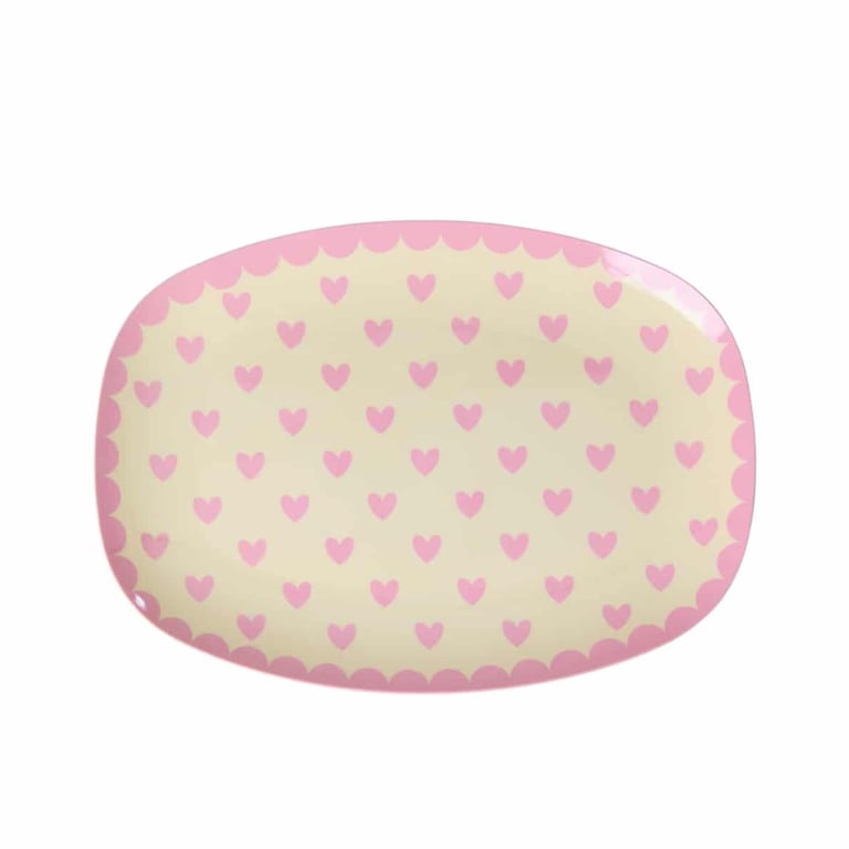 Rice Kleiner rechteckiger Beilagenteller Favorite Hearts Print, rosa