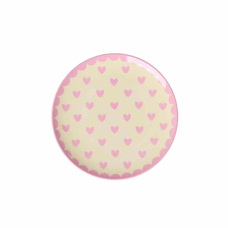Rice Kleiner runder Kuchenteller Favorite Hearts Print, rosa