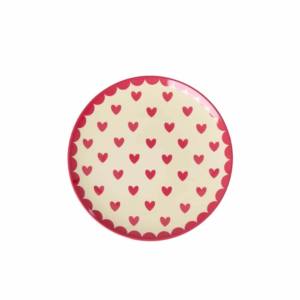 Rice Kleiner runder Kuchenteller Favorite Hearts Print, rot