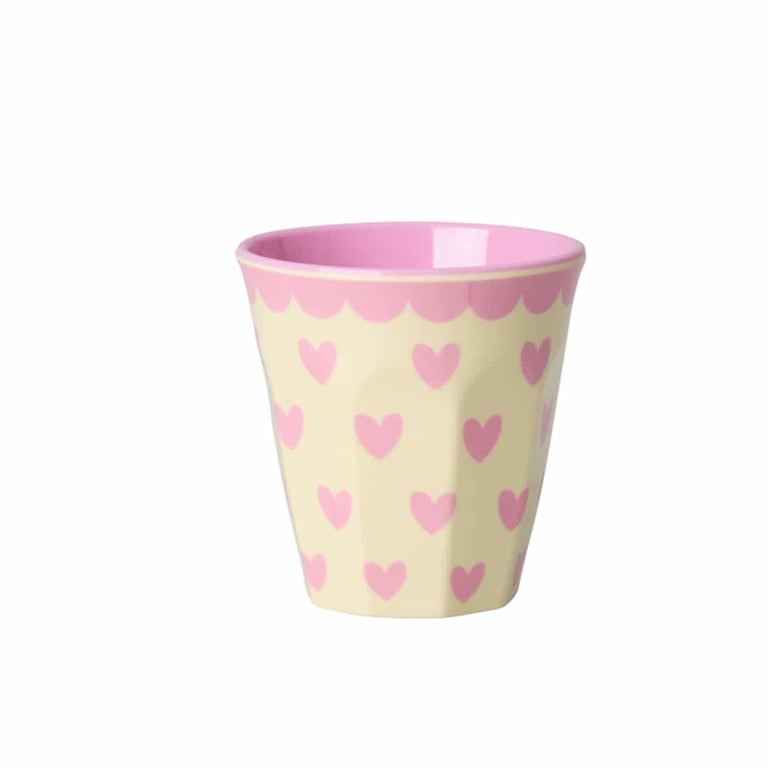 Rice Melamin Medium Becher Favorite Hearts Print, rosa