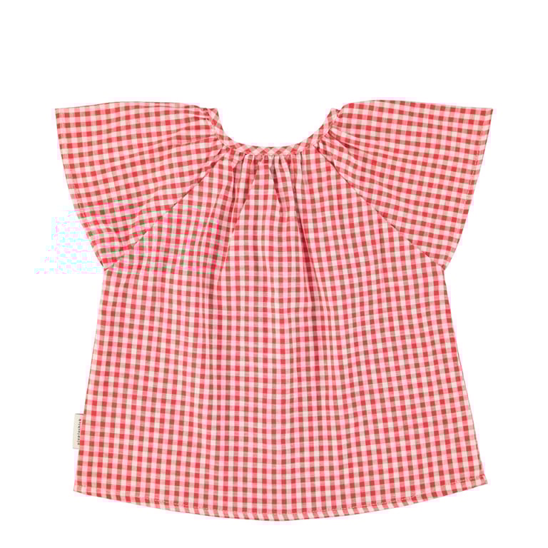 Piupiuchick Bluse mit Butterfly-Ärmeln, Red & Ecru Checkered 1