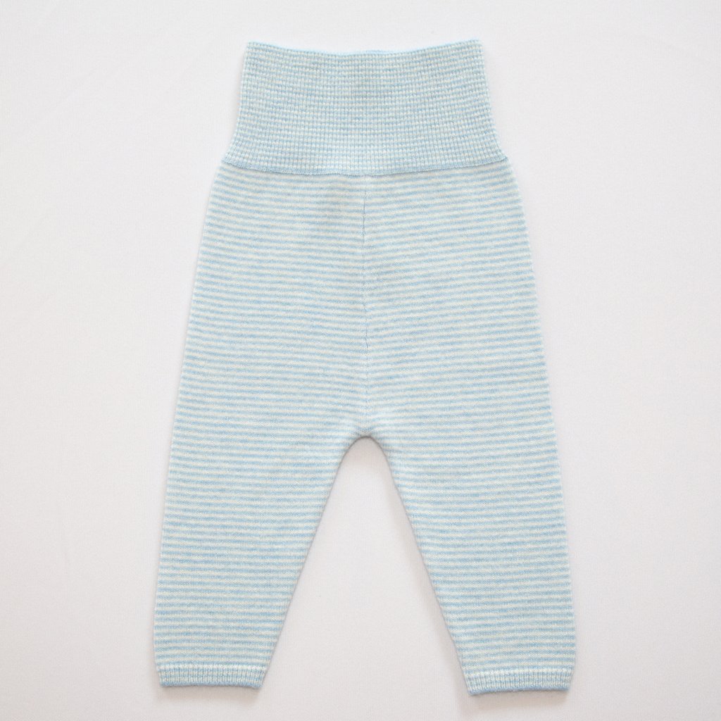 Papa Lobster Kaschmir-Babyhose Bobby Ministripe, hellblau mélange- weiß