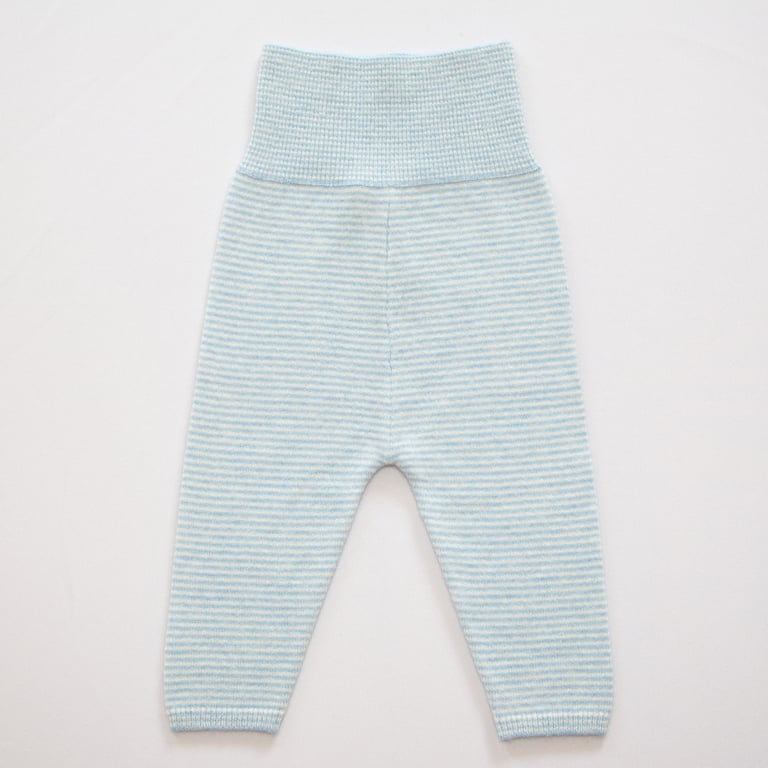 Papa Lobster Kaschmir-Babyhose Bobby Ministripe, hellblau mélange- weiß