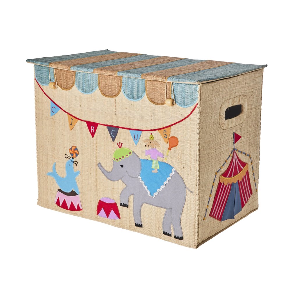 Rice Raffia Extra großer Raffia Aufbewahrungskorb mit Circus Theme faltbar, natur